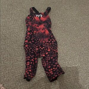 TYR Black Tech suit with Red Abstract Pattern